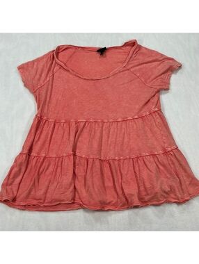 Torrid Coral Tiered Babydoll Top Women’s Size 00 Large Boho Short Sleeve
